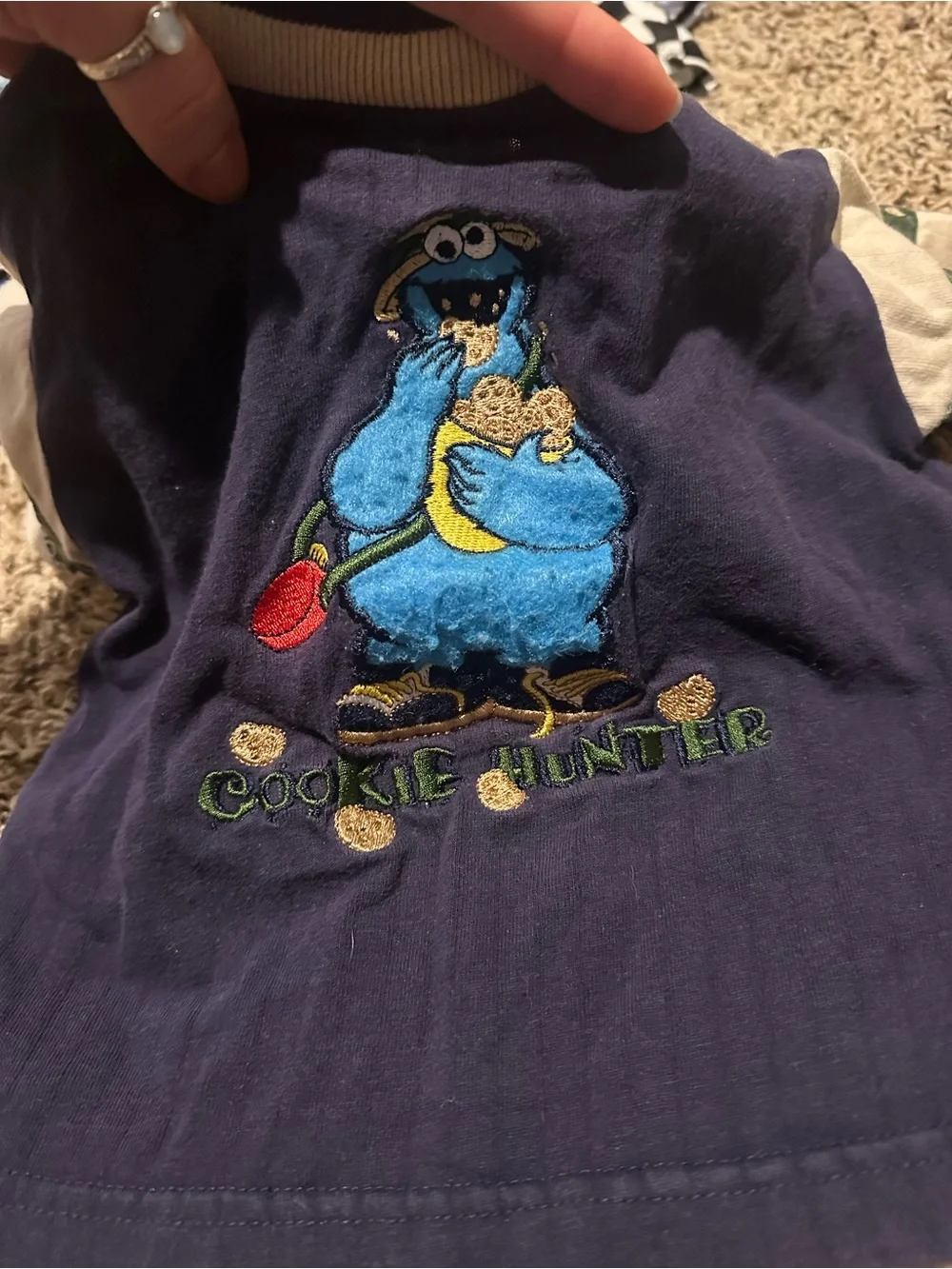 Vintage Kids Navy Cookie Monster two piece Set - Blue Plaid Shorts